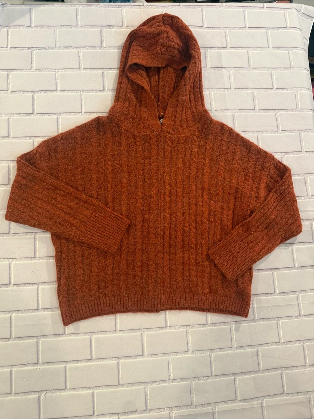 For The Republic Apple Spice Heather Hooded Knit Sweater Size S/P NWT